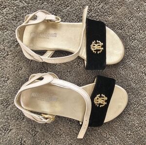 Designer girls’ sandals by Roberto Cavalli, size 27 (US 9/10). Velvet + leather